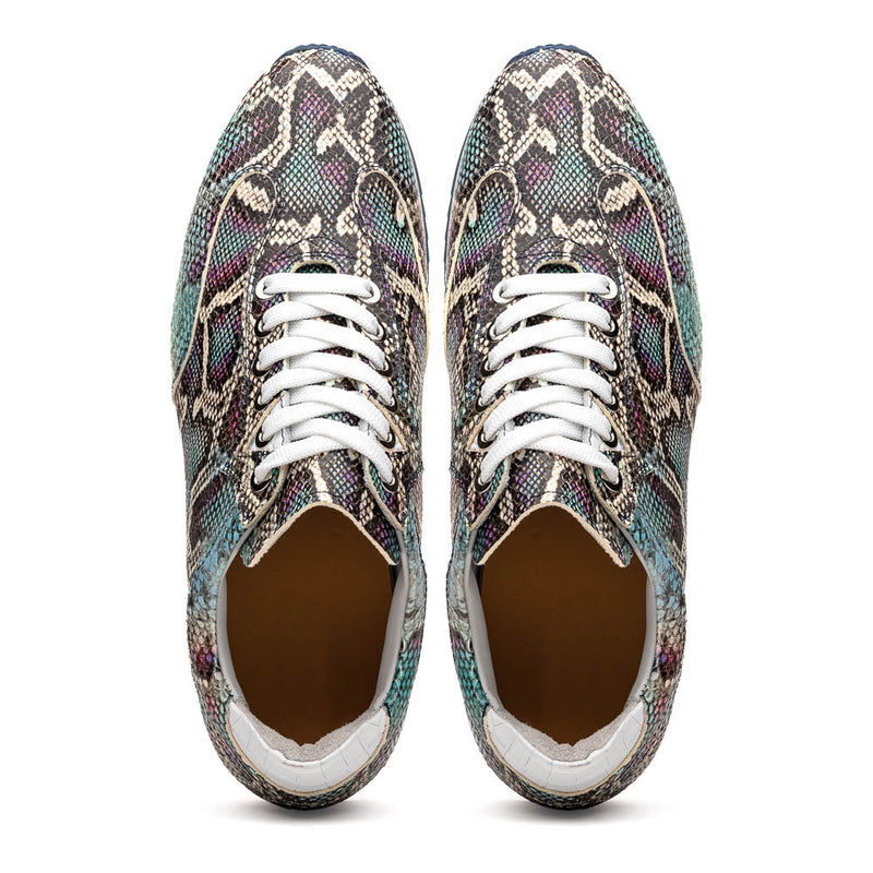 65-215-BLU PERI Python Embossed Italian Calfskin Sneakers, Marine Blue