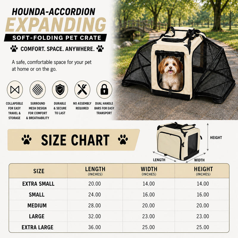 Pet Life ®  'Hounda Accordion' Metal Framed Soft-Folding Collapsible Dual-Sided Expandable Pet Dog Crate