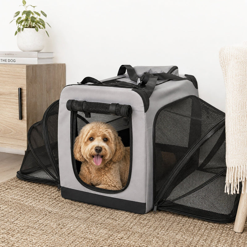 Pet Life ®  'Hounda Accordion' Metal Framed Soft-Folding Collapsible Dual-Sided Expandable Pet Dog Crate