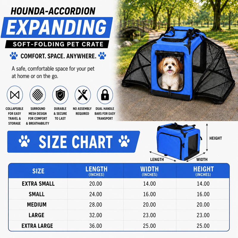 Pet Life ®  'Hounda Accordion' Metal Framed Soft-Folding Collapsible Dual-Sided Expandable Pet Dog Crate