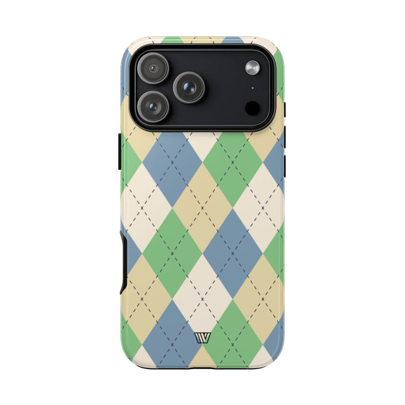 GREEN BLUE BEIGE ARGYLE | Tough Phone Case