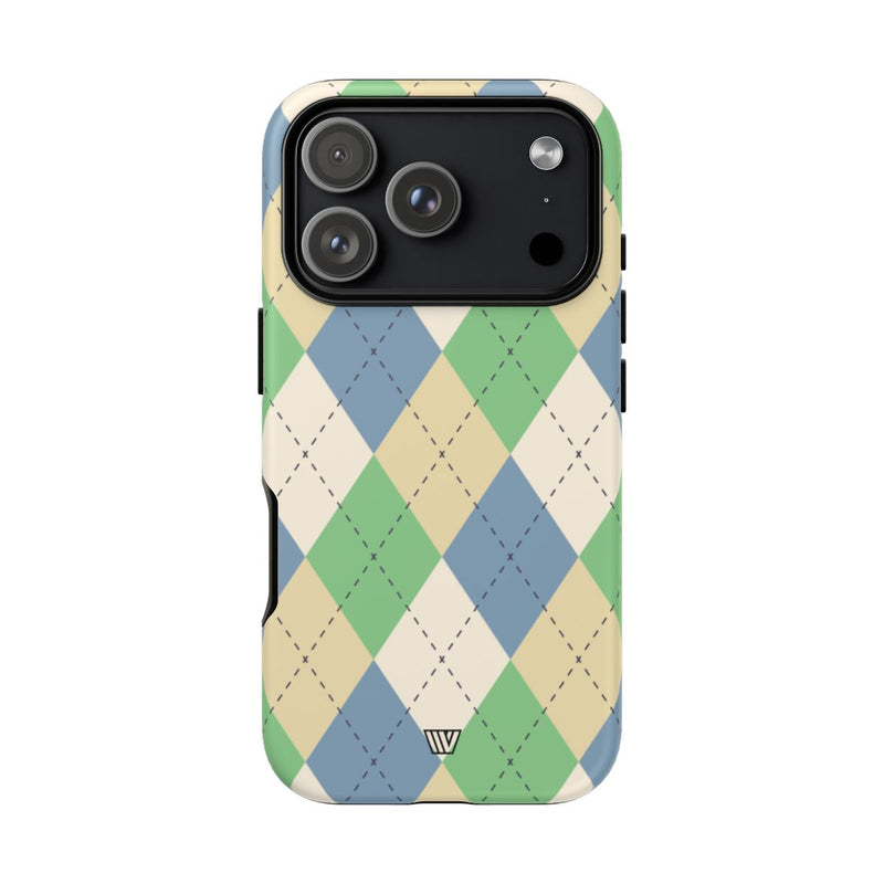 GREEN BLUE BEIGE ARGYLE | Tough Phone Case
