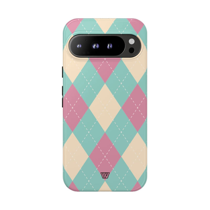 BLUE PINK BEIGE ARGYLE | Tough Phone Case