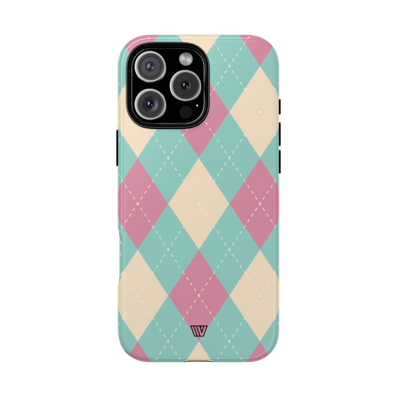 BLUE PINK BEIGE ARGYLE | Tough Phone Case