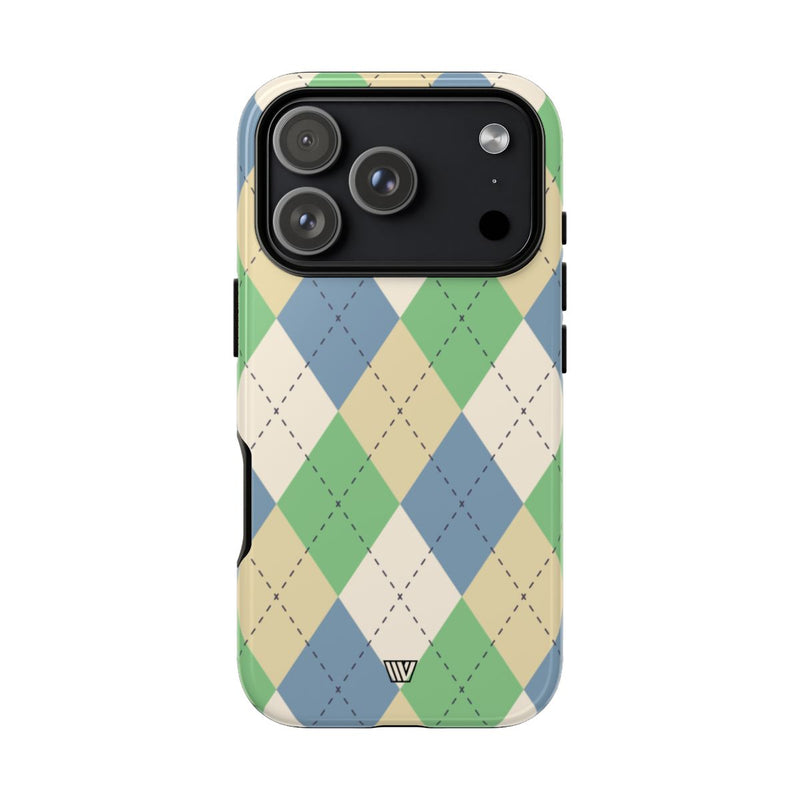 GREEN BLUE BEIGE ARGYLE | Tough Phone Case
