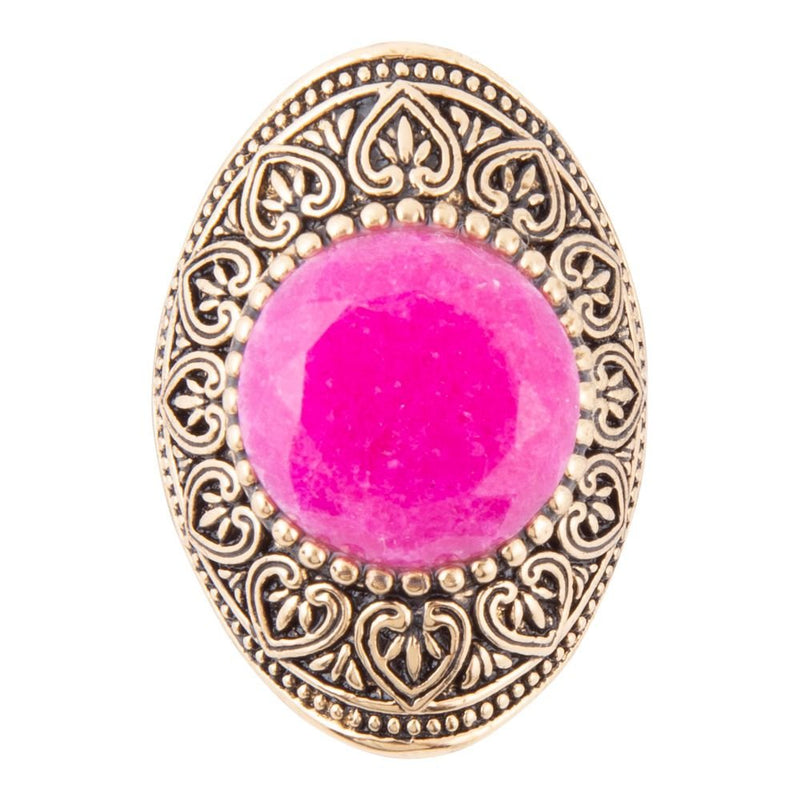 Pink Agate Punch Golden Statement Ring
