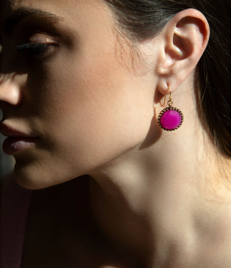 Pink Agate Punch Golden Drop Earrings