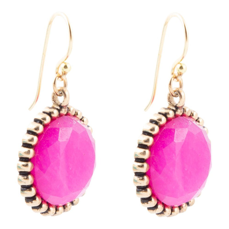 Pink Agate Punch Golden Drop Earrings