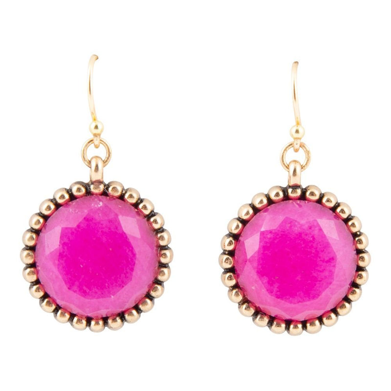 Pink Agate Punch Golden Drop Earrings