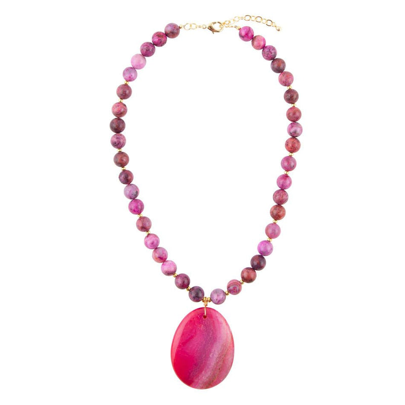 Pink Magenta Dreams Agate Slab Pendant Necklace