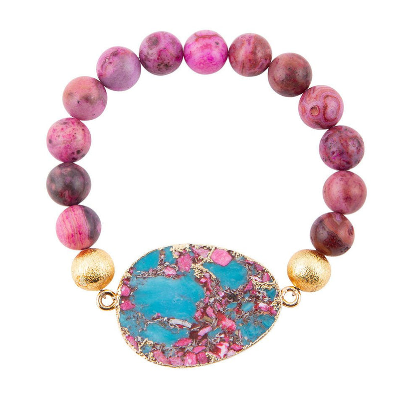 Pink Magenta Dreams Agate Slab Stretch Bracelet
