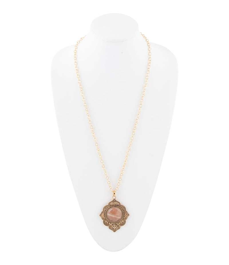 Pink Moonstone Golden Pendant Necklace