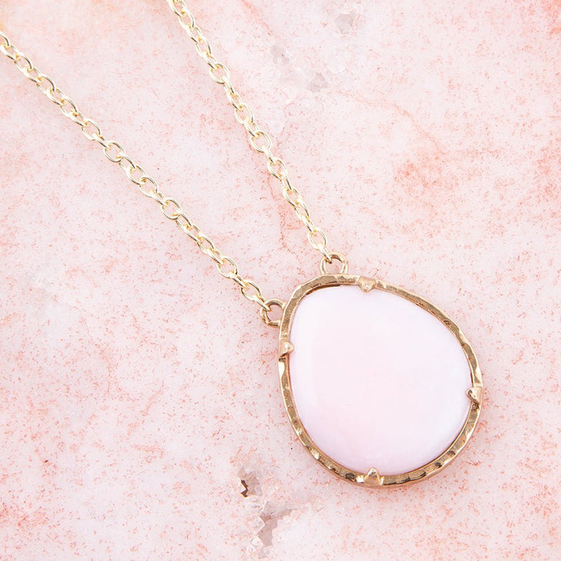 Pink Opal Teardrop Golden Necklace