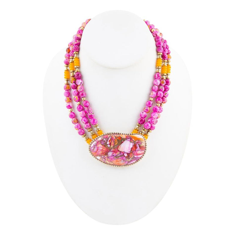 Pink Starburst Shell Statement Golden Necklace