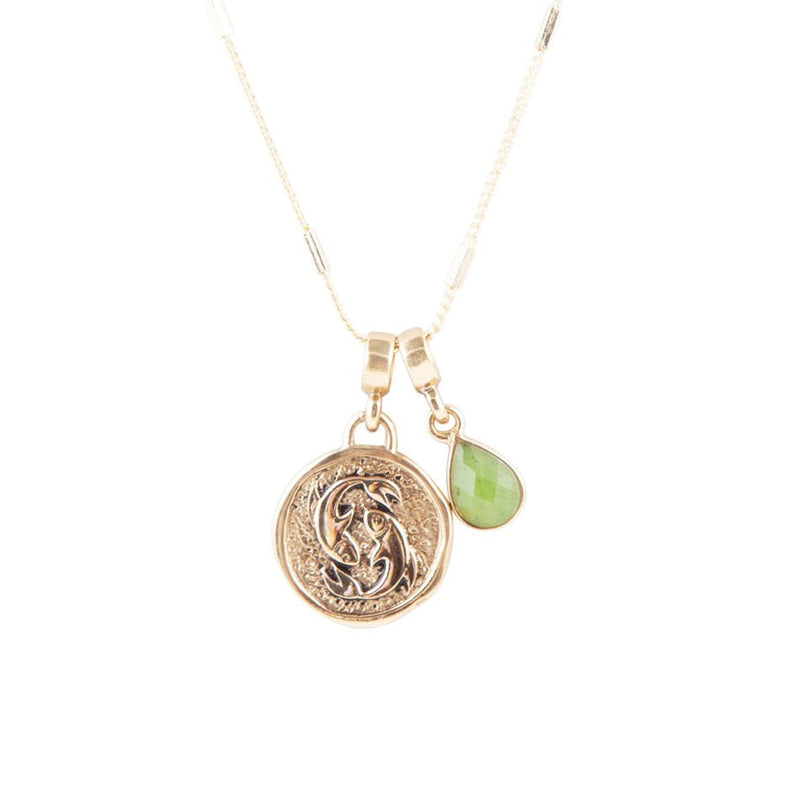 Pisces - Zodiac Green Jade Golden Charm Necklace