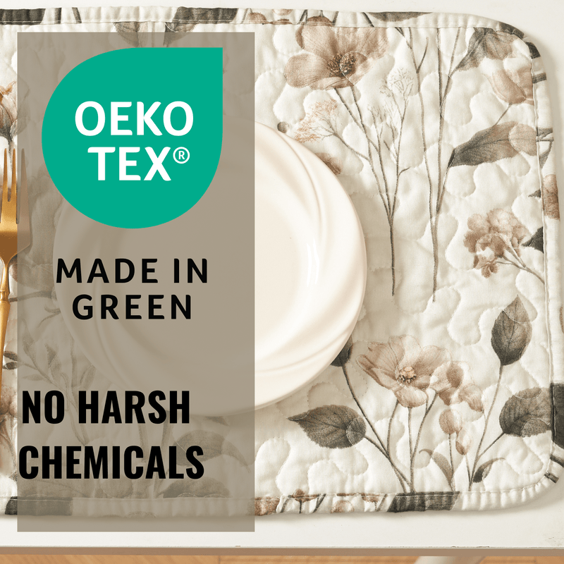 DaDalogy Enchanted Meadow Placemats - Set of 4, Floral Elegance in Beige, Rose, and Soft Green, Premium Soft Microfiber, Perfect for Any Meal, 13x19 Inches