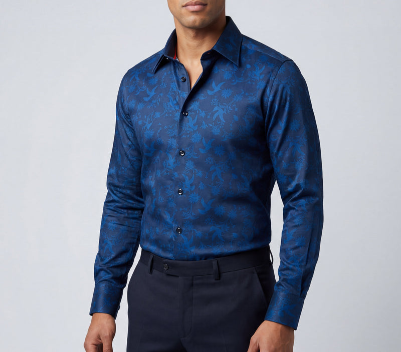 Jonny  Button-Up Shirt With Contrast Details // Navy // Contemporary Fit (Regular)- final sale