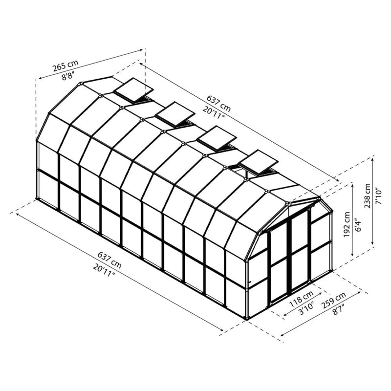 [08X20FT] Extra Large Barn-Style Weatherproof Walk-In Greenhouse With Roof Vents (SAK85716)