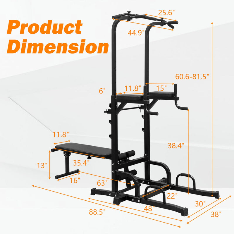 Rovix Power Tower Heavy-Duty Multi-Functional Dip Station With Bench, Pull Up Bar, And Adjustable Height For Home Gyms (SAK64327)