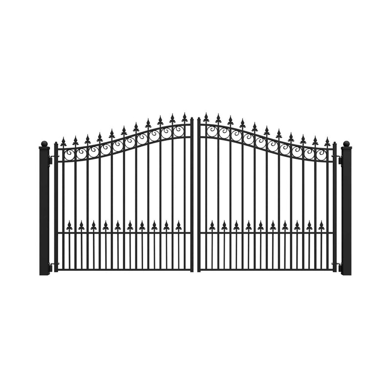 [12-18FT] Heavy-Duty Prague-Style Powder-Coated Galvanized Steel Dual Swing Driveway Gate (SAK48530)
