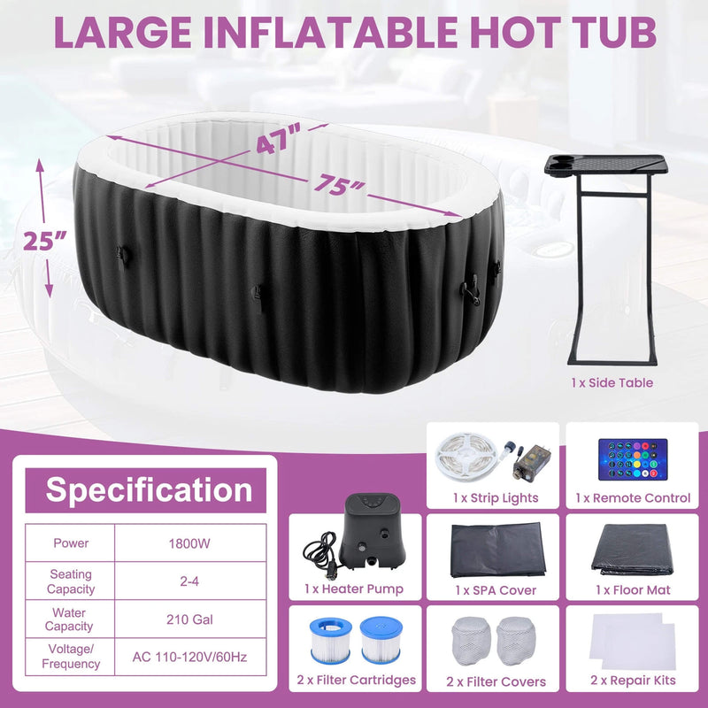 Premium 2-Person Inflatable Hot Tub Kit With 8-Color LED Lights (SAK98431)