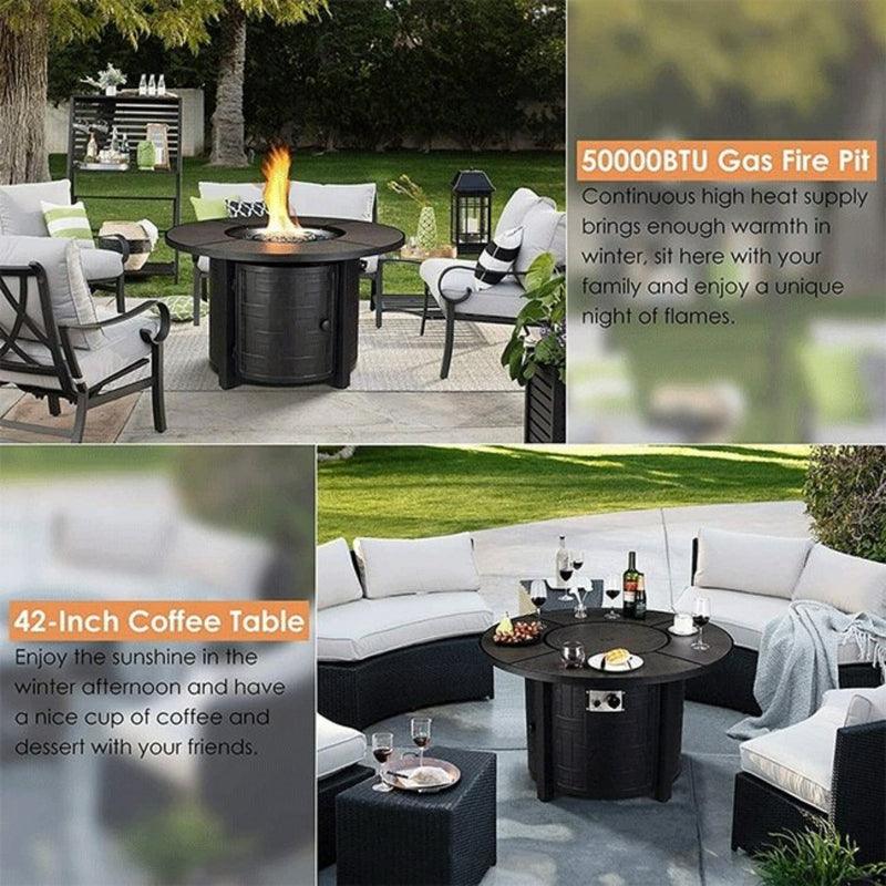 Alora Premium 42" Outdoor Propane Patio Gas Fire Pit Coffee Table W/ Cover, 50K BTU (SAK95331)
