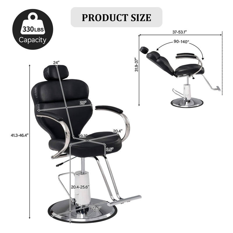 Premium Black PU Leather Reclining Barber Chair With Hydraulic Pump (SAK53892)
