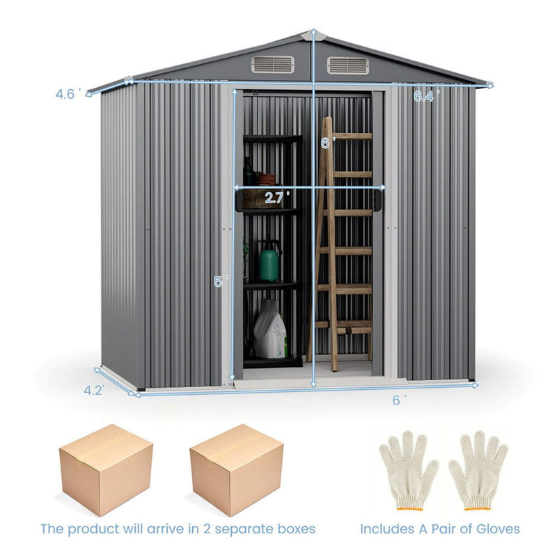 [06X04FT] Alora Premium Garden Galvanized Steel Storage Shed W/ Lockable Sliding Doors (SAK75842)