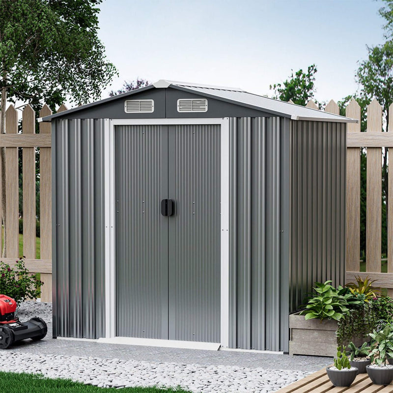 [06X04FT] Alora Premium Garden Galvanized Steel Storage Shed W/ Lockable Sliding Doors (SAK75842)