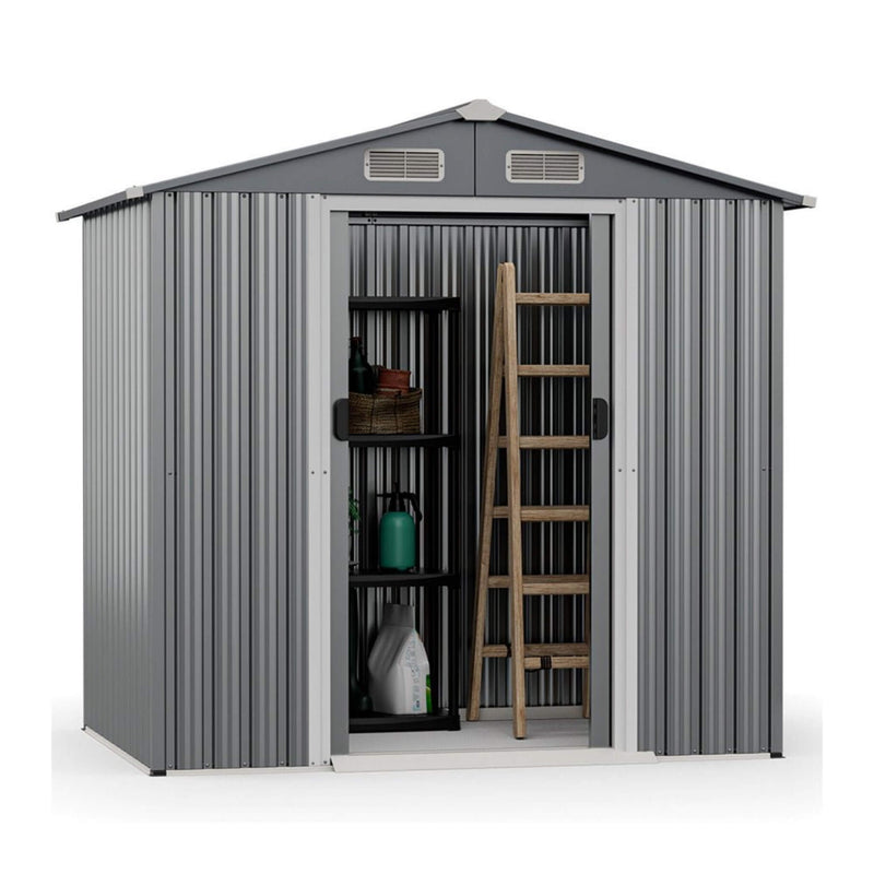 [06X04FT] Alora Premium Garden Galvanized Steel Storage Shed W/ Lockable Sliding Doors (SAK75842)