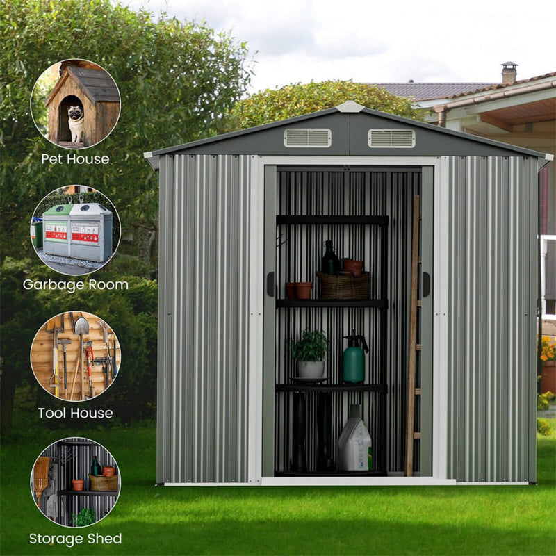 [06X04FT] Alora Premium Garden Galvanized Steel Storage Shed W/ Lockable Sliding Doors (SAK75842)