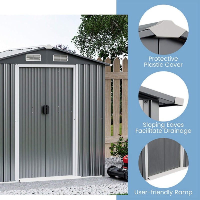 [06X04FT] Alora Premium Garden Galvanized Steel Storage Shed W/ Lockable Sliding Doors (SAK75842)
