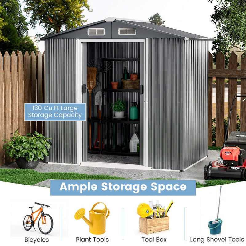 [06X04FT] Alora Premium Garden Galvanized Steel Storage Shed W/ Lockable Sliding Doors (SAK75842)