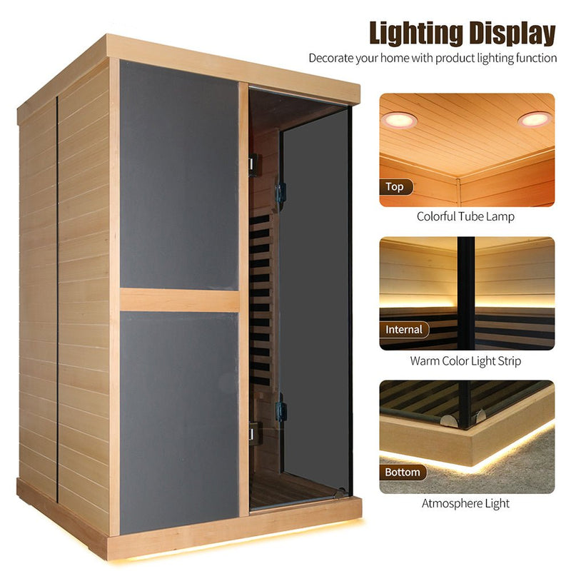 Thermora Helix Premium Large 2-Person V-Shaped FAR Infrared Sauna Room With Double Glass Doors, 1980W (SAK96413)