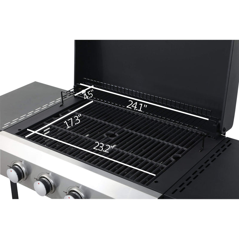 Premium Outdoor 4-Burner Propane BBQ Grill With Foldable Side Tables, Hanging Basket, And Cooking Grids (SAK53213)
