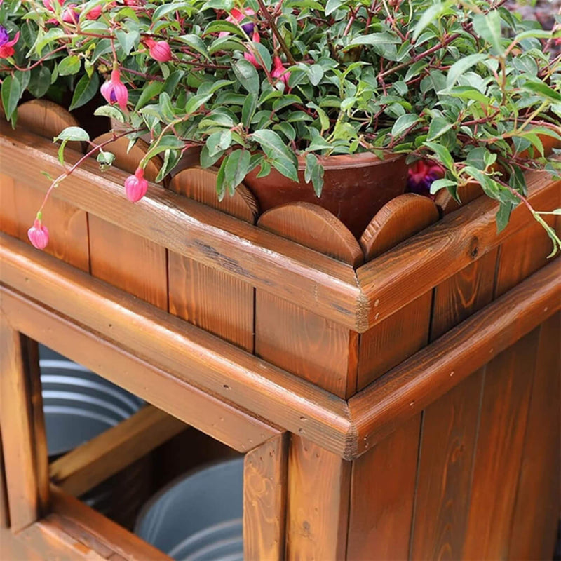 Premium Outdoor Anticorrosive Wooden Commercial Trash Can With Flower Box, 35" (SAK97582)