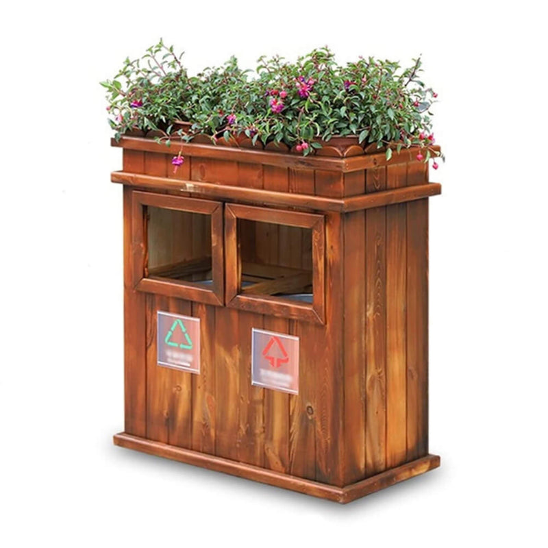 Premium Outdoor Anticorrosive Wooden Commercial Trash Can With Flower Box, 35" (SAK97582)