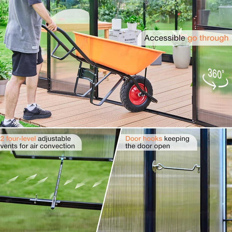 [10X14FT] Premium Outdoor Polycarbonate Greenhouse With Aluminum Frame And Double Swing Doors (93841752)