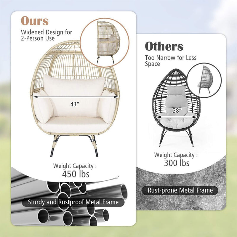 Premium Oversized Rattan Patio Egg Lounge Chair Basket With Cushions, 57" (SAK91684)