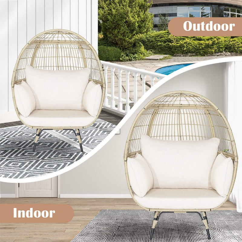Premium Oversized Rattan Patio Egg Lounge Chair Basket With Cushions, 57" (SAK91684)