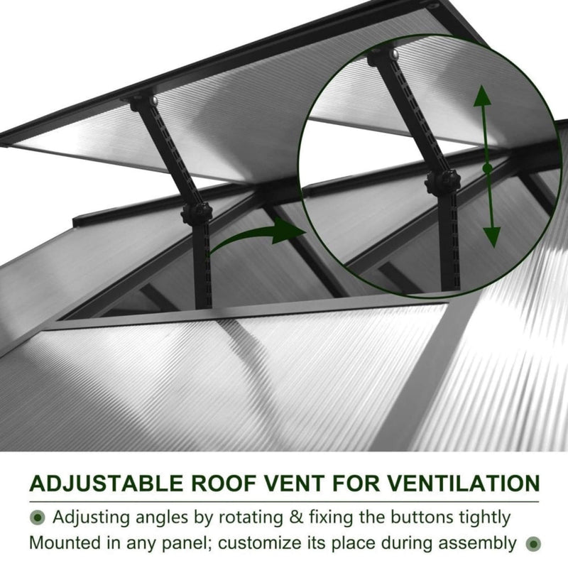 [06X12FT] Premium Polycarbonate Gray Walk-In Greenhouse Kit With Adjustable Vent And Lockable Door (SAK35264)