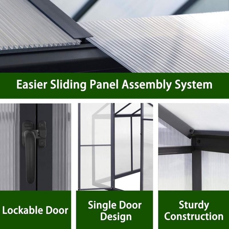 [06X12FT] Premium Polycarbonate Gray Walk-In Greenhouse Kit With Adjustable Vent And Lockable Door (SAK35264)