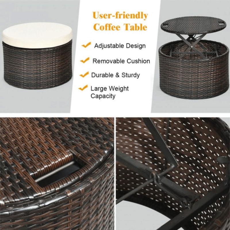Premium Round Outdoor Patio Rattan Daybed W/ Canopy & Table, 76" (SAK96418)