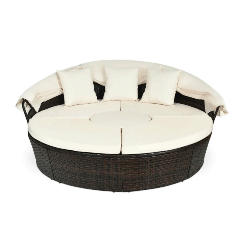 Premium Round Outdoor Patio Rattan Daybed W/ Canopy & Table, 76" (SAK96418)