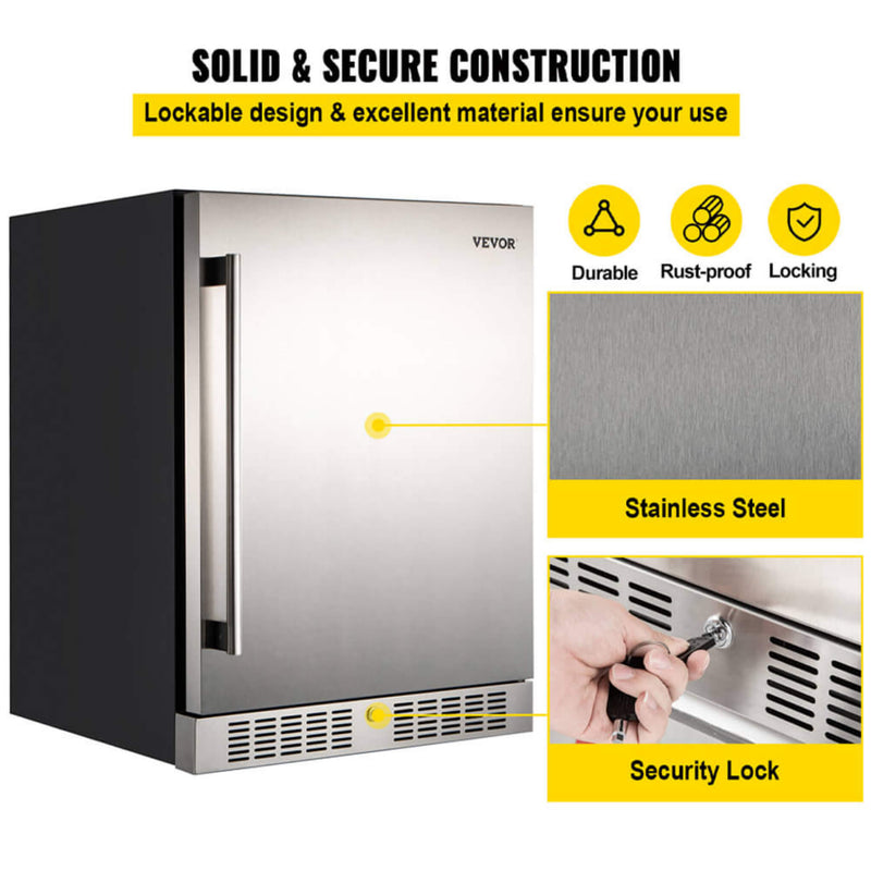 Premium Single Door Stainless Steel Built-In Wine Beverage Undercounter Refrigerator, 5.3 Cu.Ft. (SAK95276)