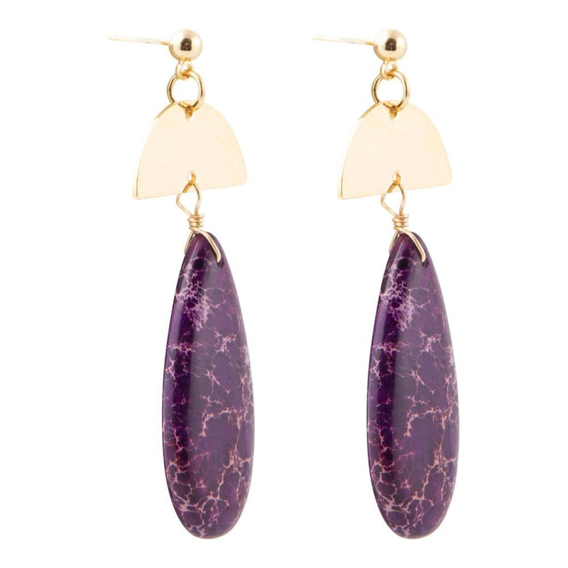 Prescott Purple Jasper Golden Drop Earrings