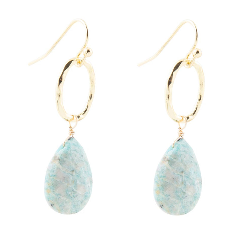 Pretty Drops of Blue Amazonite Golden Drop Earrings