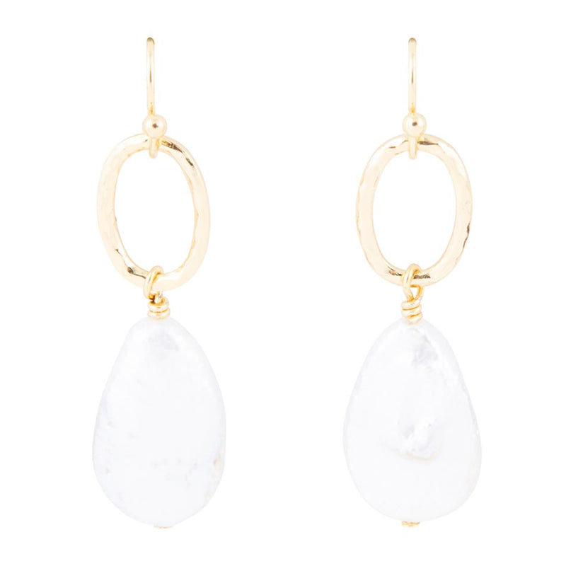 Drops of White Freshwater Pearl Golden Drop Earrings