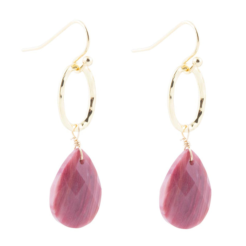 Pretty Drops of Pink Rhodonite Golden Drop Earrings