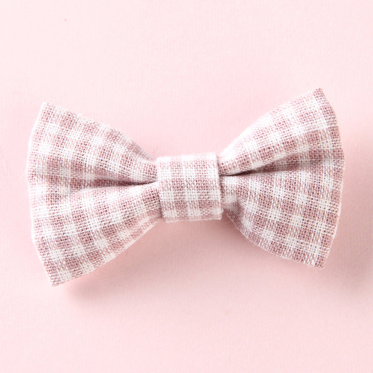Girls Plaid Pattern Bow Tie Hair Fabric 2 pc. Clips Handmade Accessory
